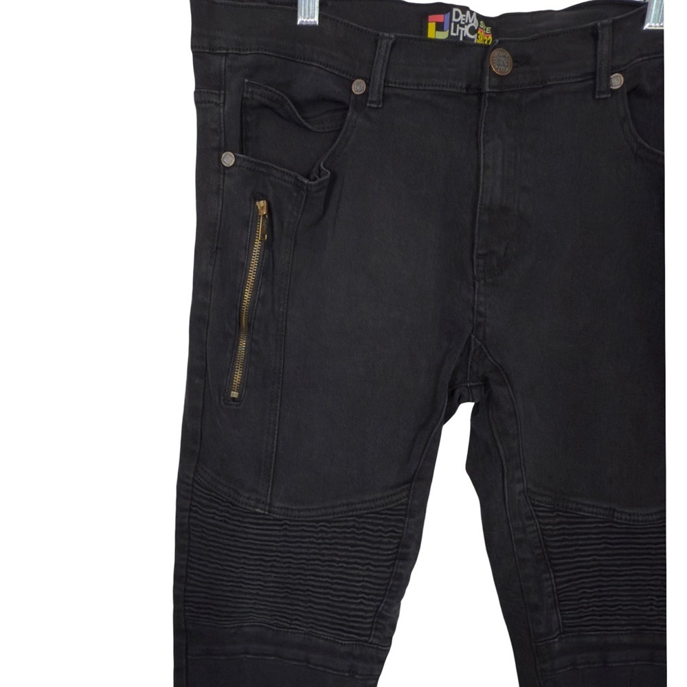 Demolition Men’s Sleek Black Moto Skinny Jean Size 38 - Picture 4 of 9